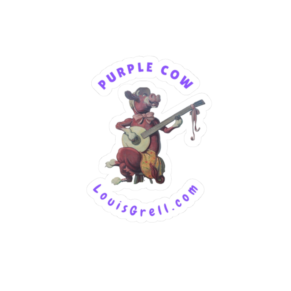 Purple Cow Banjo - Kiss-Cut Louis Grell Stickers