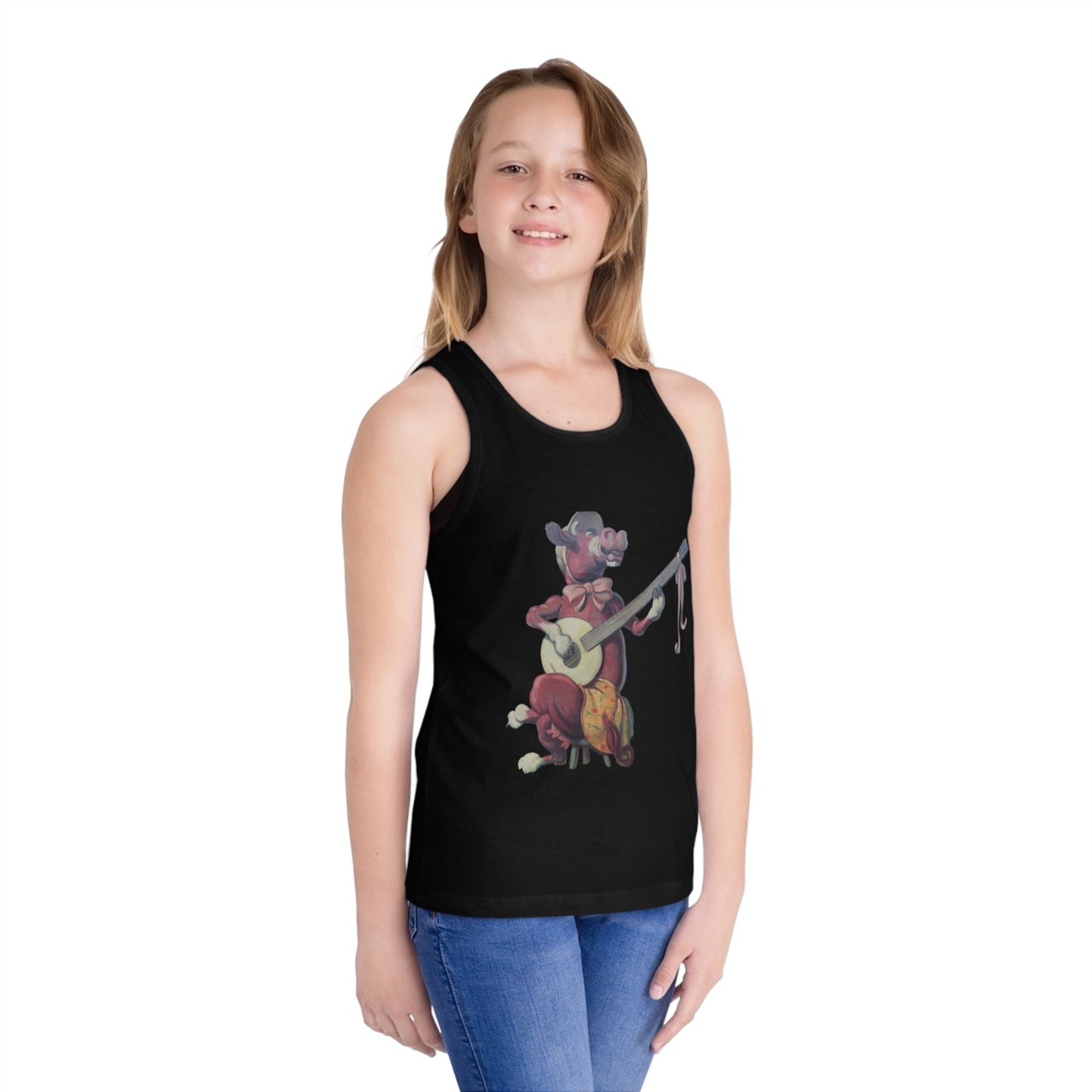 Kid's Jersey Tank Top, Purple Cow banjo player