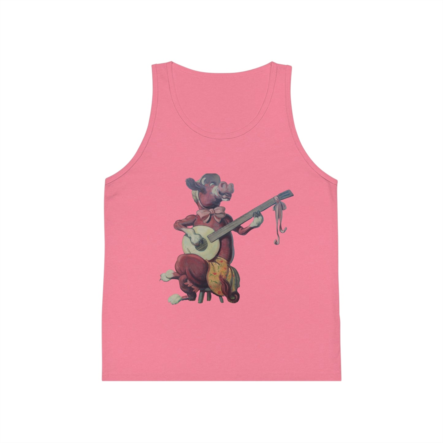Kid's Jersey Tank Top, Purple Cow banjo player