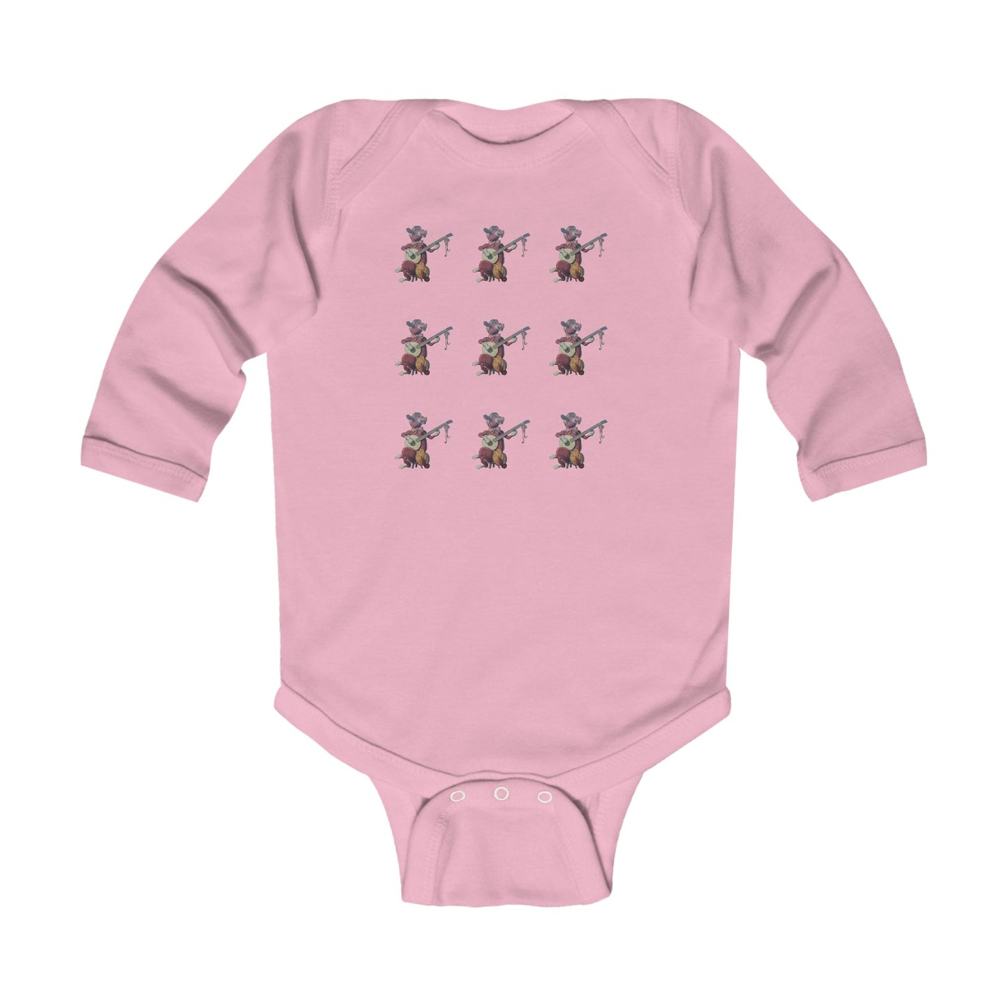 Infant Long Sleeve Bodysuit, Purple Cow banjo multi print