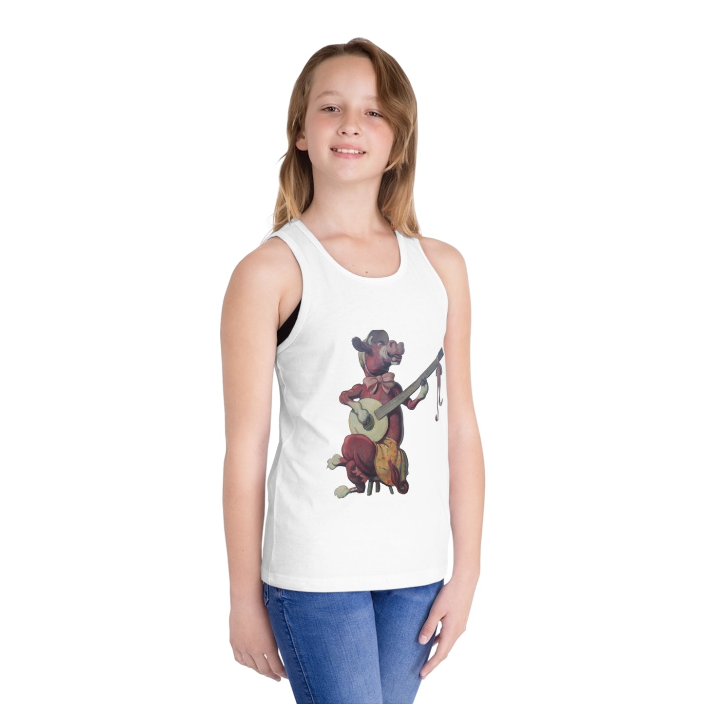 Kid's Jersey Tank Top, Purple Cow banjo player