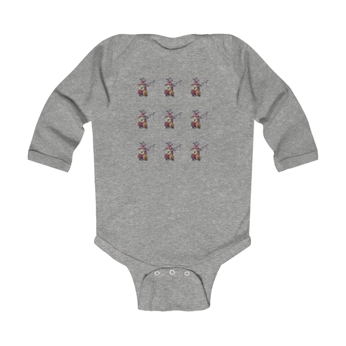 Infant Long Sleeve Bodysuit, Purple Cow banjo multi print