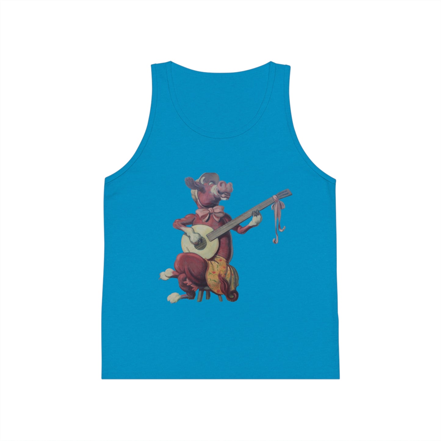 Kid's Jersey Tank Top, Purple Cow banjo player