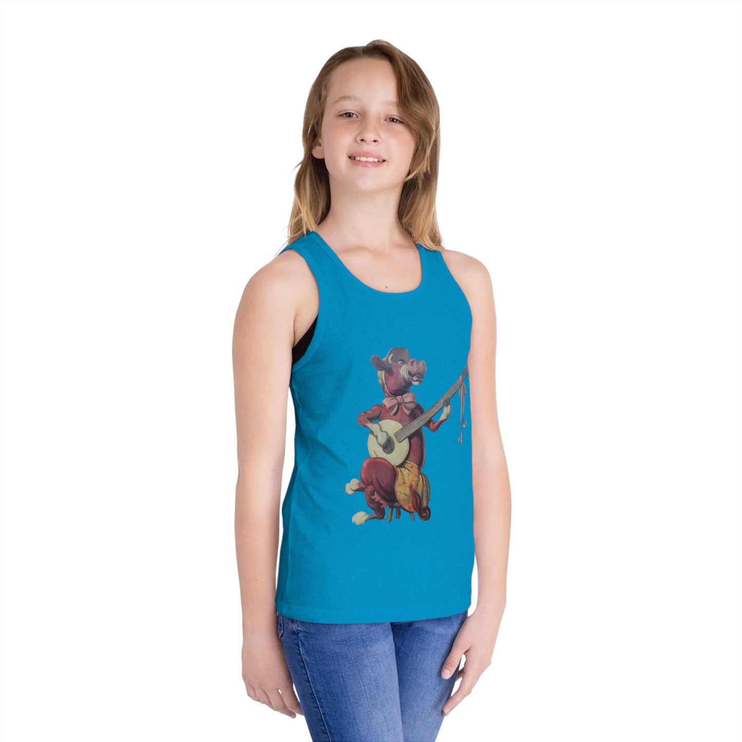 Kid's Jersey Tank Top, Purple Cow banjo player
