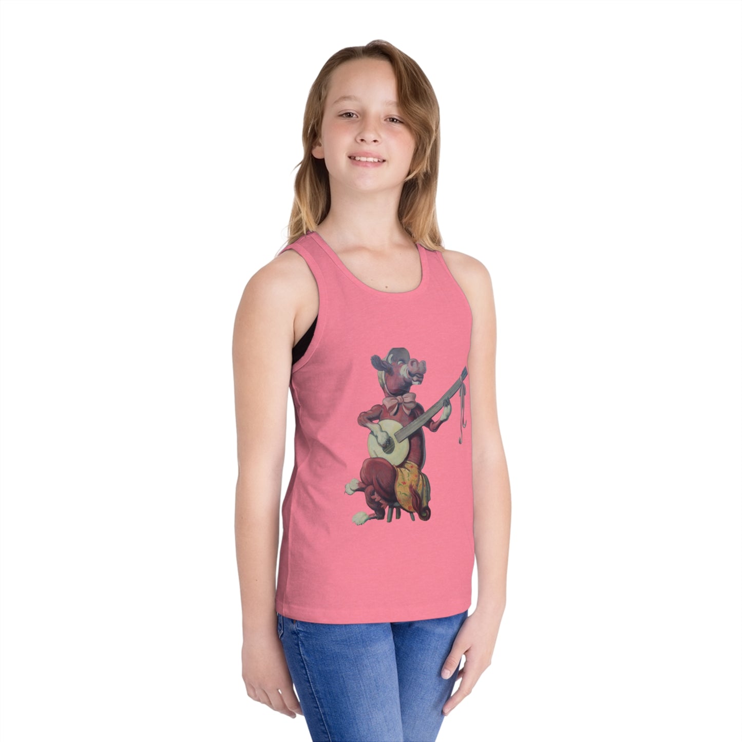 Kid's Jersey Tank Top, Purple Cow banjo player