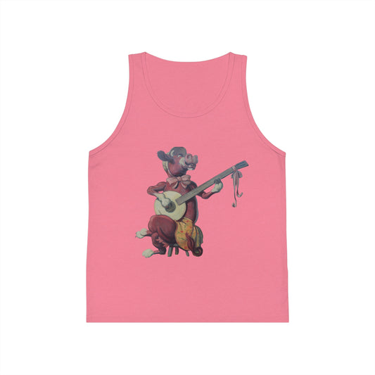 Kid's Jersey Tank Top, Purple Cow banjo player
