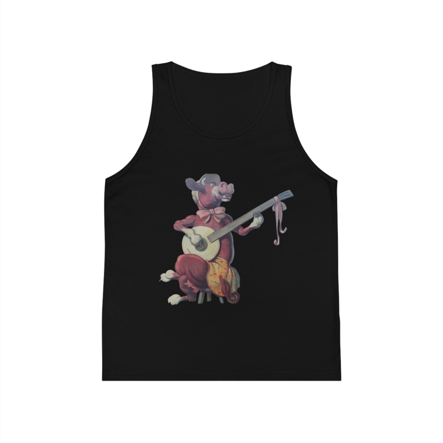 Kid's Jersey Tank Top, Purple Cow banjo player