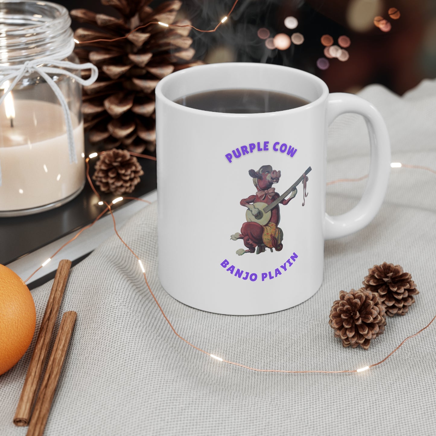 Purple Cow Banjo Mug 11oz coffee mug